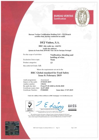 DFJ VINHOS, S.A_BRC Certification_Food_2019-001-001
